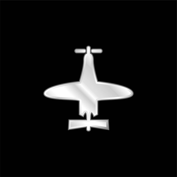 小型トップビューシルバーメッキ金属アイコンの飛行機 - ベクター画像
