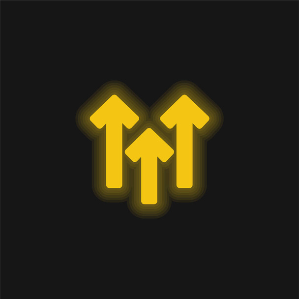Nyílvesszők fel sárga izzó neon ikon - Vektor, kép