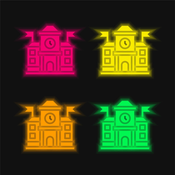 Academia quatro cores brilhante ícone vetor de néon - Vetor, Imagem