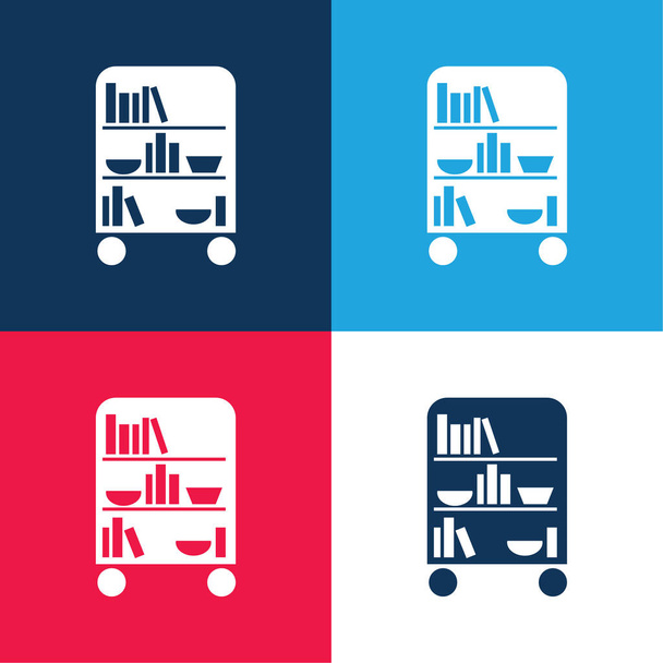 Bedroom Library Of Wheels With Books blue and red four color minimal icon set - Vector, Image