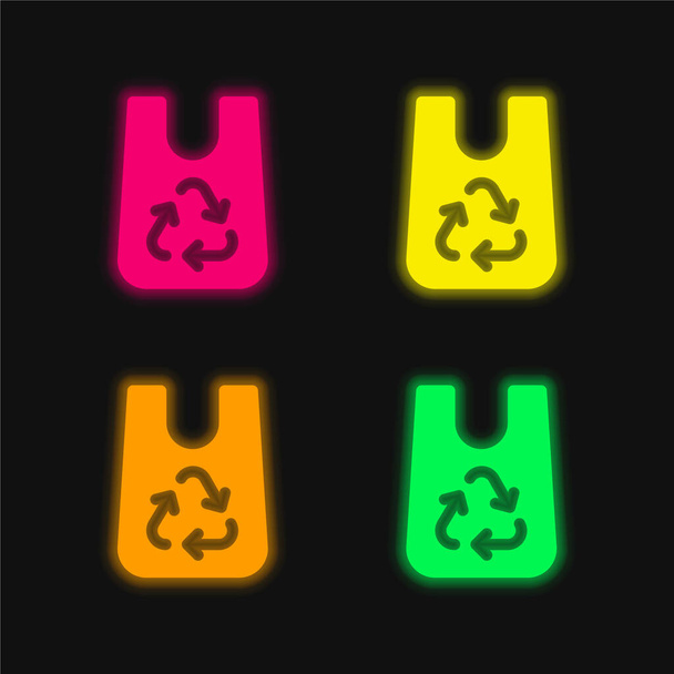 Tasche vier Farbe leuchtenden Neon-Vektor-Symbol - Vektor, Bild