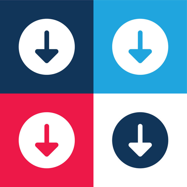 Nyíl Le kék és piros négy szín minimális ikon készlet - Vektor, kép