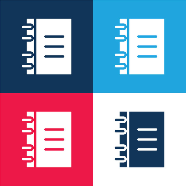 Agenda blauw en rood vier kleuren minimale pictogram set - Vector, afbeelding