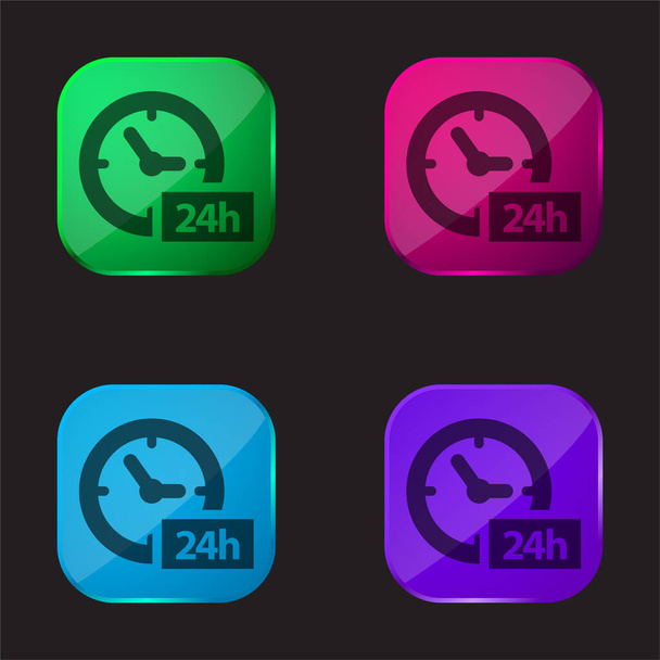 24 ώρες Σύμβολο ρολόι τέσσερις εικονίδιο κουμπί γυαλί χρώμα - Διάνυσμα, εικόνα