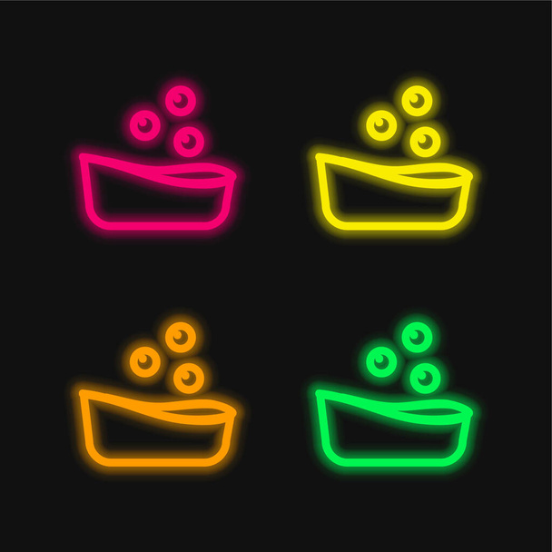 Baby Bath With Toy Balls four color glowing neon vector icon - Vector, Image