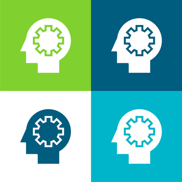 Brain Process Lapos négy szín minimális ikon készlet - Vektor, kép