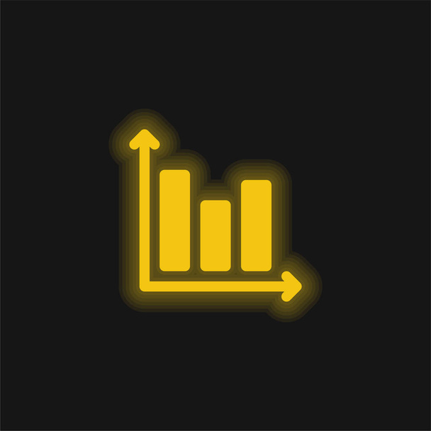 Gráfico de barras ícone de néon brilhante amarelo - Vetor, Imagem