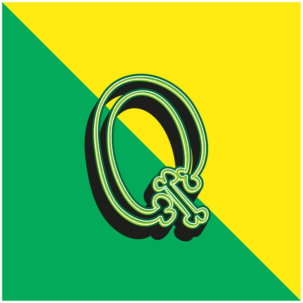 Bones Outline Of Letter Q Groen en geel modern 3D vector icoon logo - Vector, afbeelding