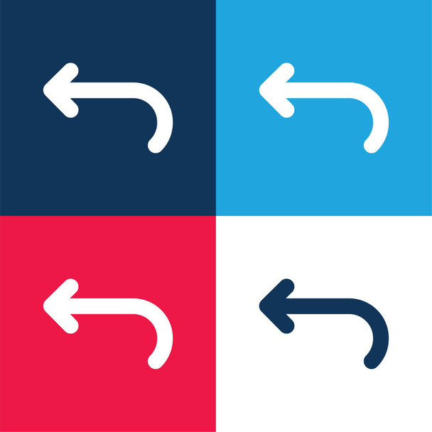 Back Curved Arrow blue and red four color minimal icon set - Vector, Image