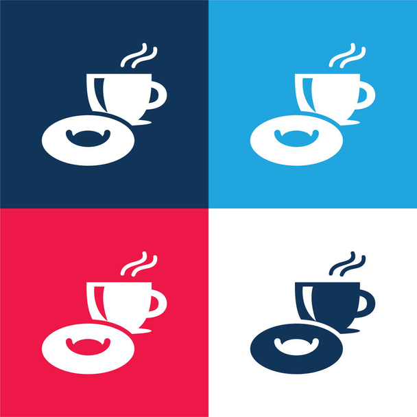 Breakfast Time blue and red four color minimal icon set - Vector, Image