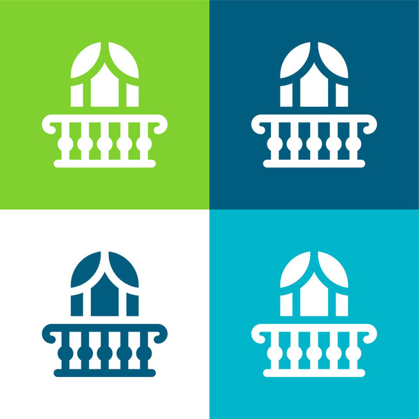 Erkély Lakás négy szín minimális ikon készlet - Vektor, kép