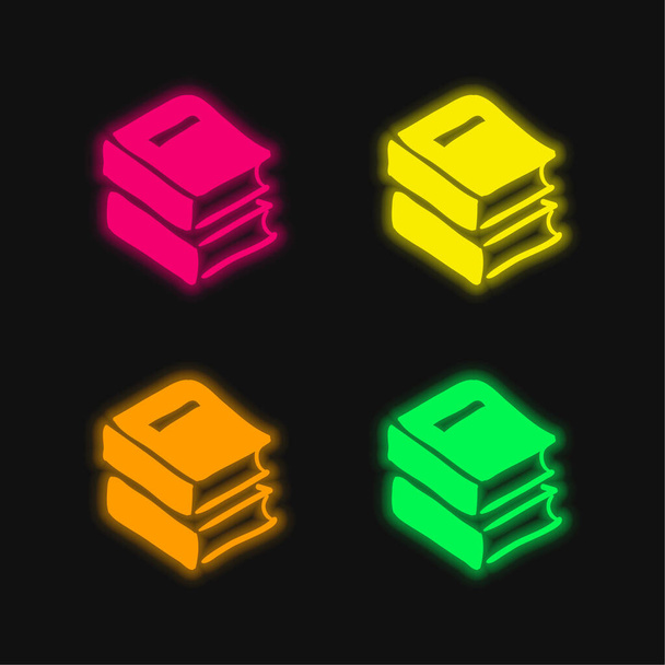 Kirjat neljä väriä hehkuva neon vektori kuvake - Vektori, kuva
