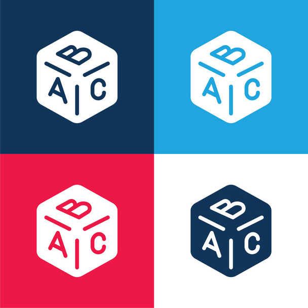 Blok modrá a červená čtyři barvy minimální ikona nastavena - Vektor, obrázek
