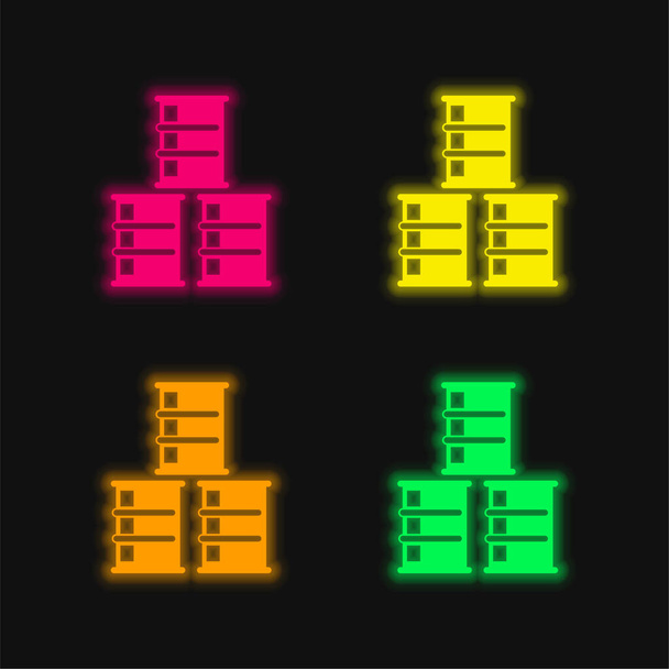Fässer vier Farben leuchtenden Neon-Vektor-Symbol - Vektor, Bild