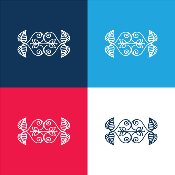 Hermoso diseño floral azul y rojo conjunto de iconos mínimo de cuatro colores - Vector, imagen