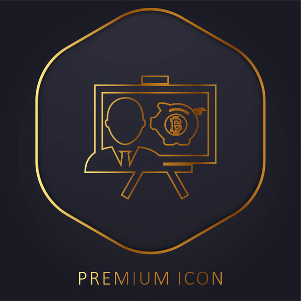 Bitcoin Presentatie gouden lijn premium logo of pictogram - Vector, afbeelding