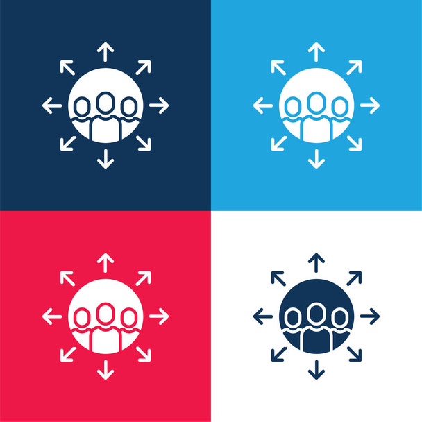 Affiliate modrá a červená čtyři barvy minimální ikona nastavena - Vektor, obrázek