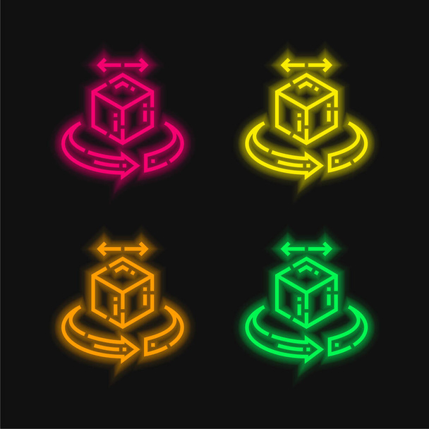 3d de cuatro colores brillante icono de vectores de neón - Vector, Imagen