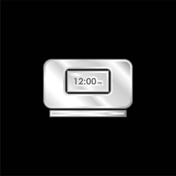 Alarm Clock silver plated metallic icon - Vector, Image