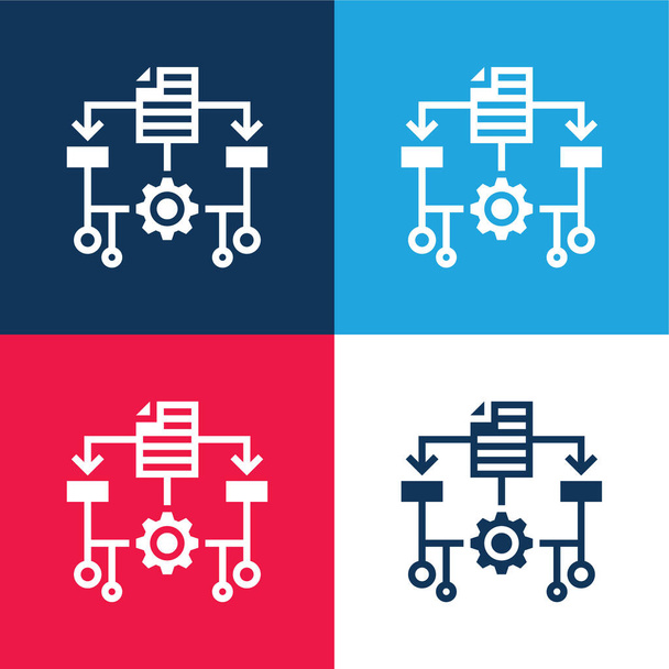 Algorithmus blau und rot vier Farben minimalen Symbolsatz - Vektor, Bild