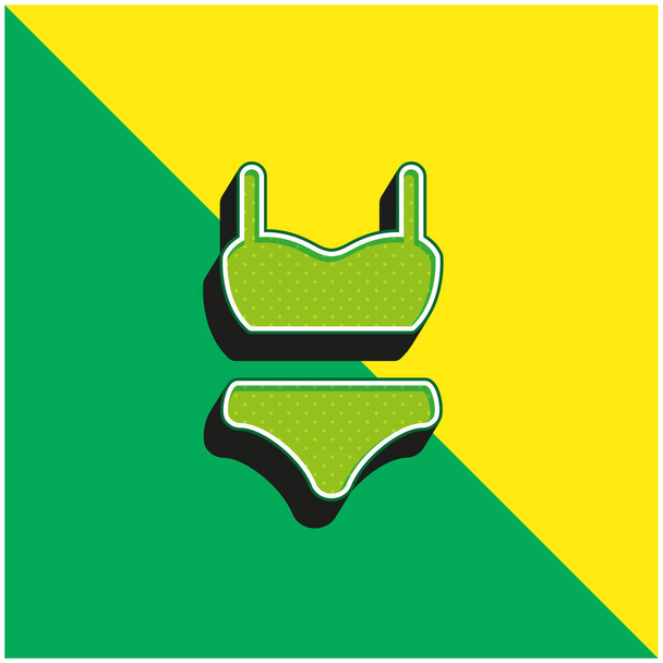 Costume de bikini Logo vectoriel 3d moderne vert et jaune - Vecteur, image