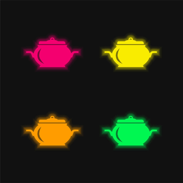 Big Food Container met deksel vier kleuren gloeiende neon vector icoon - Vector, afbeelding