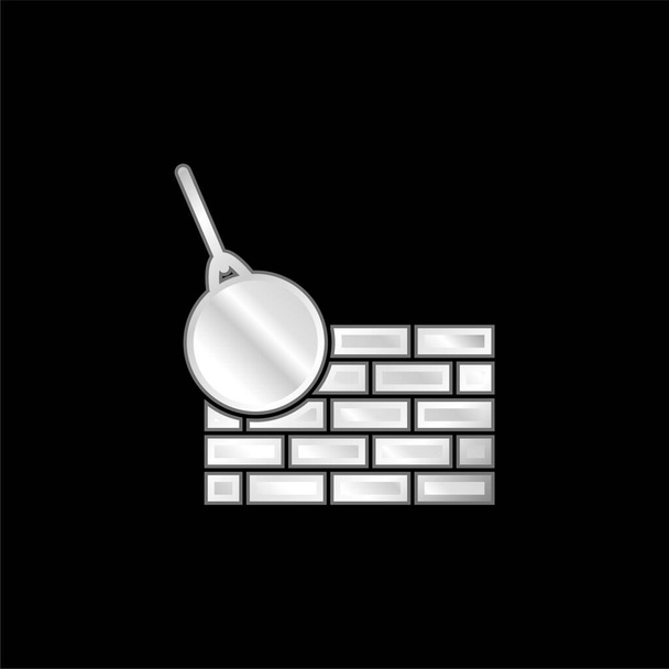 Briques mur et boule de démolition argent plaqué icône métallique - Vecteur, image