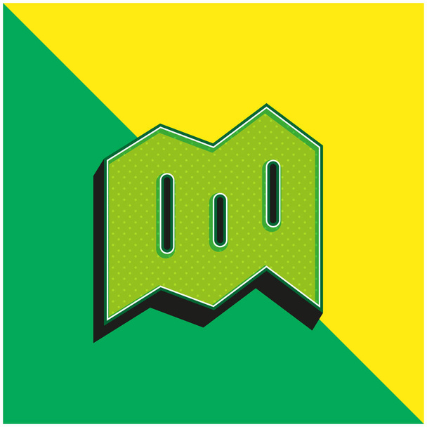 Simbolo di carta piegata mappa nera Logo dell'icona vettoriale 3D moderna verde e gialla - Vettoriali, immagini