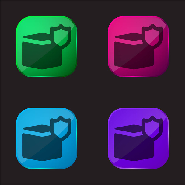 Caixa ícone de botão de vidro de quatro cores - Vetor, Imagem