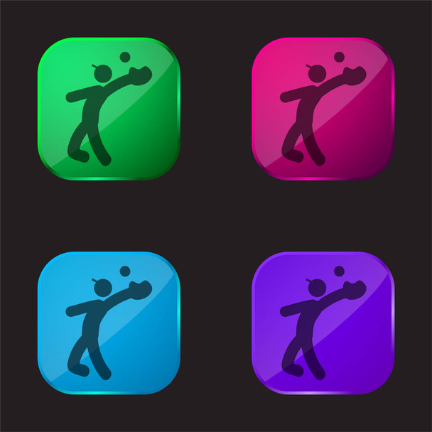 Béisbol Catcher icono de botón de cristal de cuatro colores - Vector, Imagen