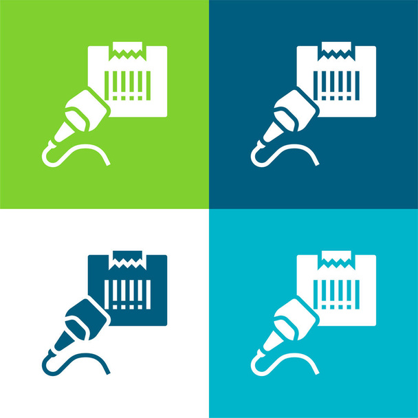 Barcode Scanner Flat four color minimal icon set - Vector, Image
