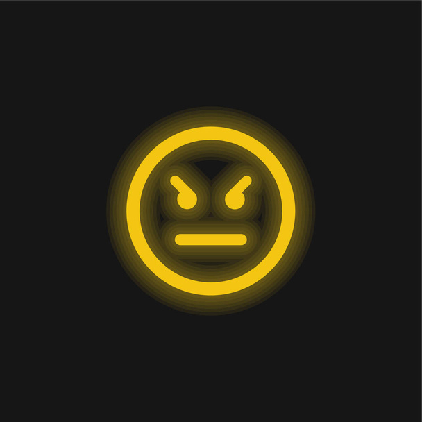 Angry Emoticon Square Face yellow glowing neon icon - Vector, Image