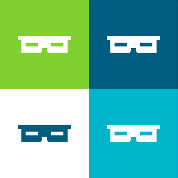 3d Glasses Flat four color minimal icon set - Vector, Image