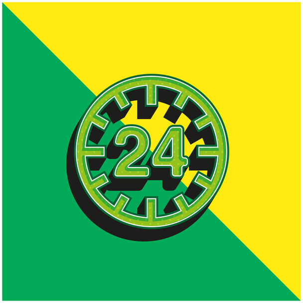 24 óra Circular Sign Zöld és sárga modern 3D vektor ikon logó - Vektor, kép