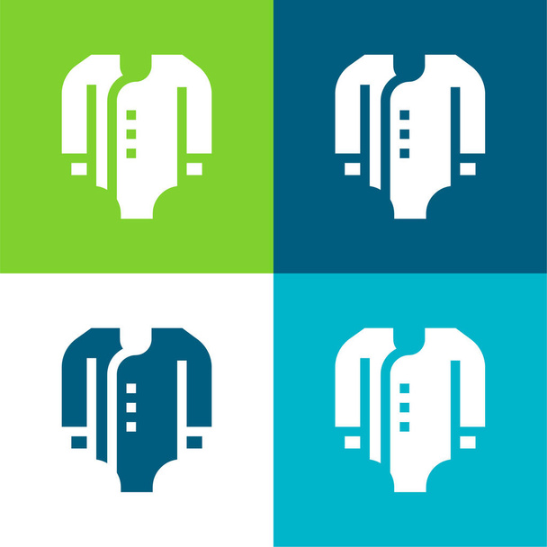 Bodysuit Flat conjunto de iconos mínimos de cuatro colores - Vector, Imagen