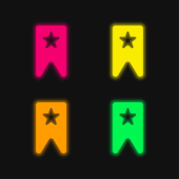 Bladwijzer voor favorieten vier kleuren gloeiende neon vector icoon - Vector, afbeelding