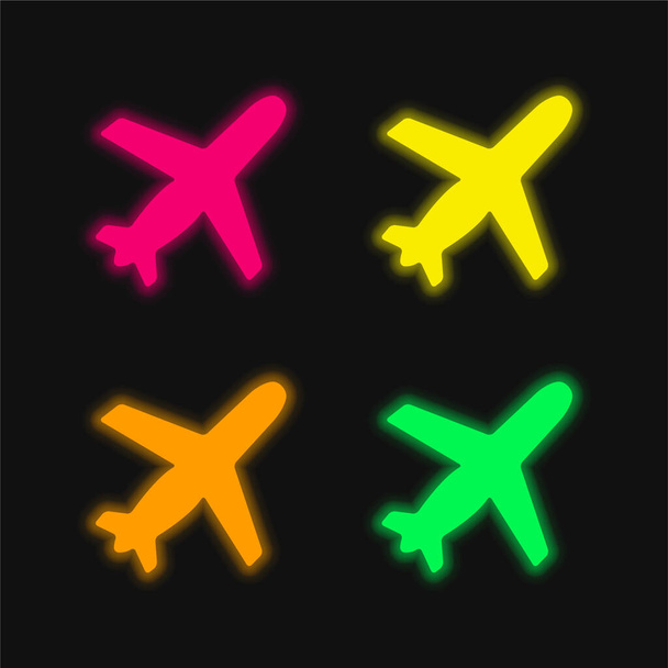Siyah Uçak Sağa Döndürülen Dört Renkli Parlak Neon Vektör Simgesi - Vektör, Görsel