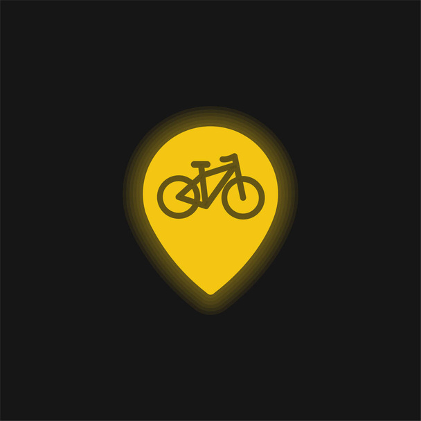 Sinal de zona de bicicleta ícone de néon brilhante amarelo - Vetor, Imagem