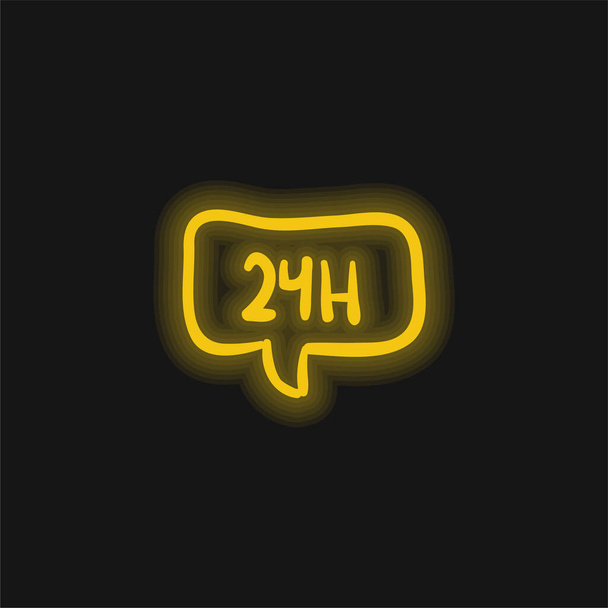 24 Hours In Speech Bubble Hand Drawn Commercial Signal yellow glowing neon icon - Vector, Image