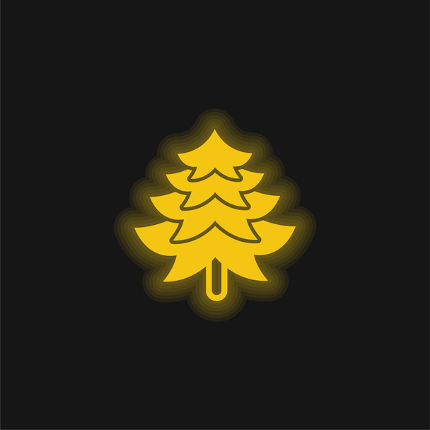Big Pine Tree Shape geel gloeiende neon pictogram - Vector, afbeelding