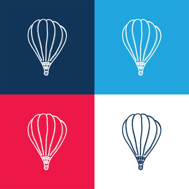 Air Balloon sininen ja punainen nelivärinen minimaalinen kuvakesarja - Vektori, kuva