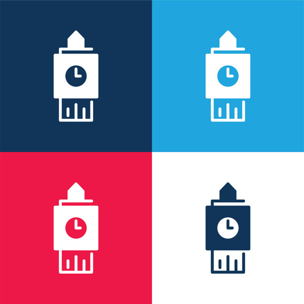 Big Ben blu e rosso quattro colori set icona minima - Vettoriali, immagini