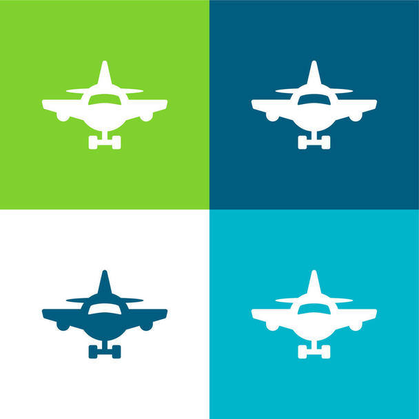 Airplane Vista frontale piatto quattro colori minimo set di icone - Vettoriali, immagini