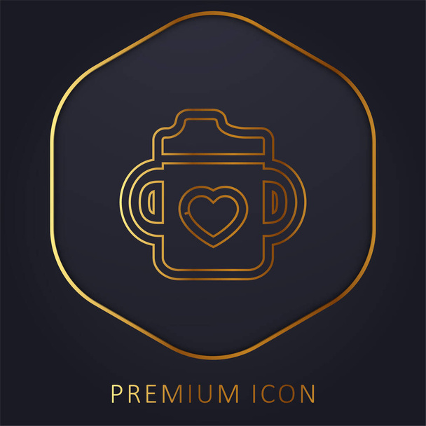 Baby Bottle With A Heart golden line premium logo or icon - Vector, Image