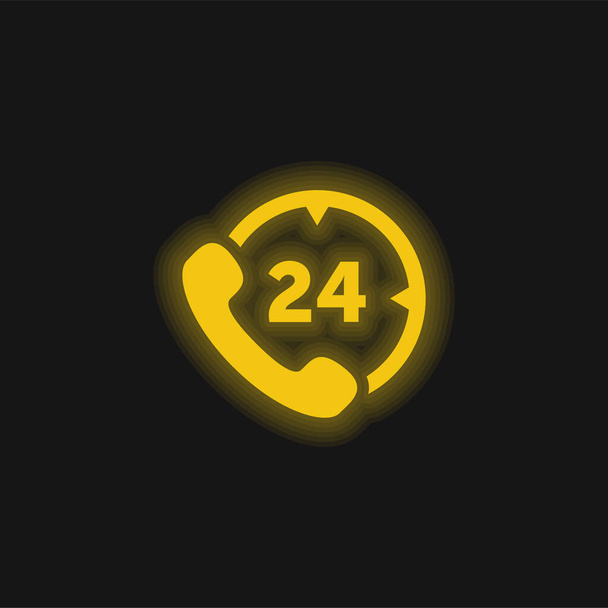 24 óra Telefonszolgáltatás sárga izzó neon ikon - Vektor, kép
