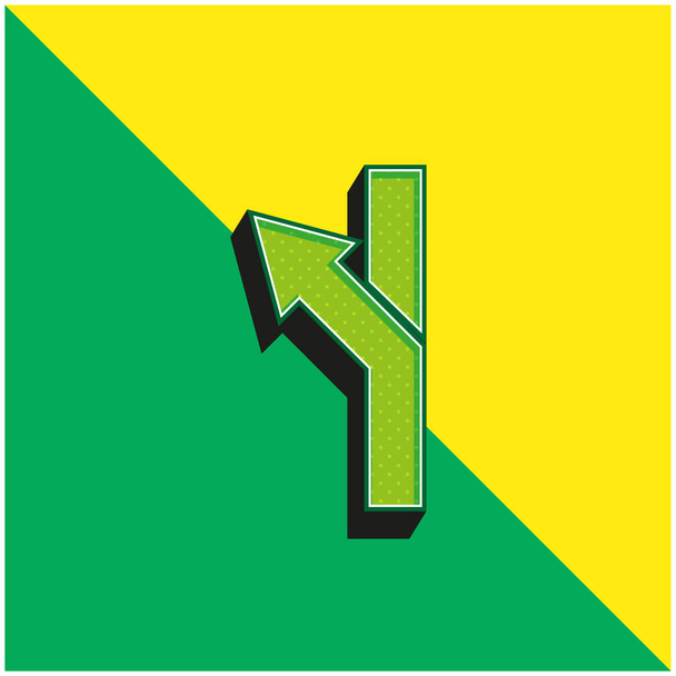 矢印の形は、緑と黄色の近代的な3Dベクトルアイコンのロゴを左に曲がる - ベクター画像