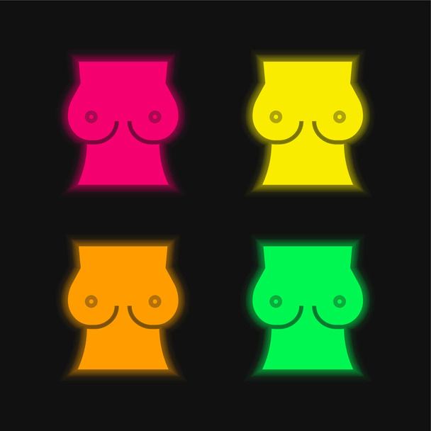 Brust vierfarbig leuchtende Neon-Vektor-Symbol - Vektor, Bild