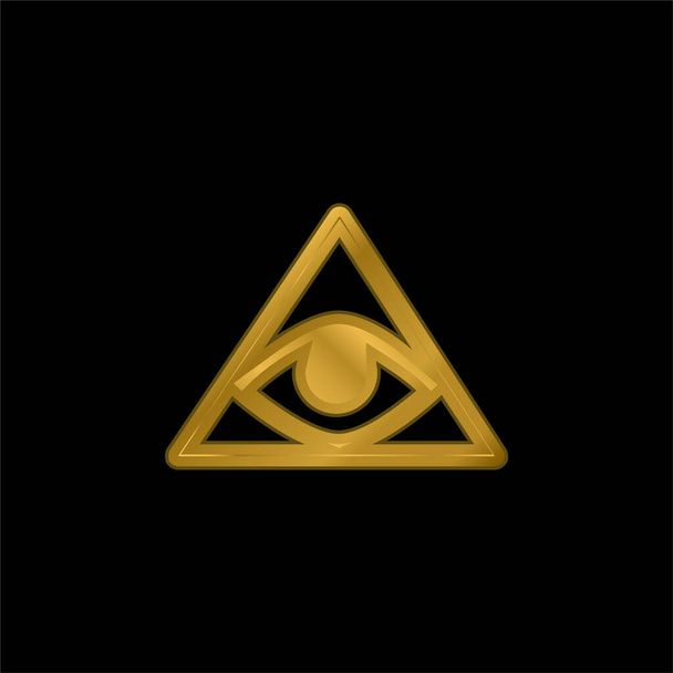 Facturas Símbolo de un ojo dentro de un triángulo o pirámide chapado en oro icono metálico o logo vector - Vector, imagen
