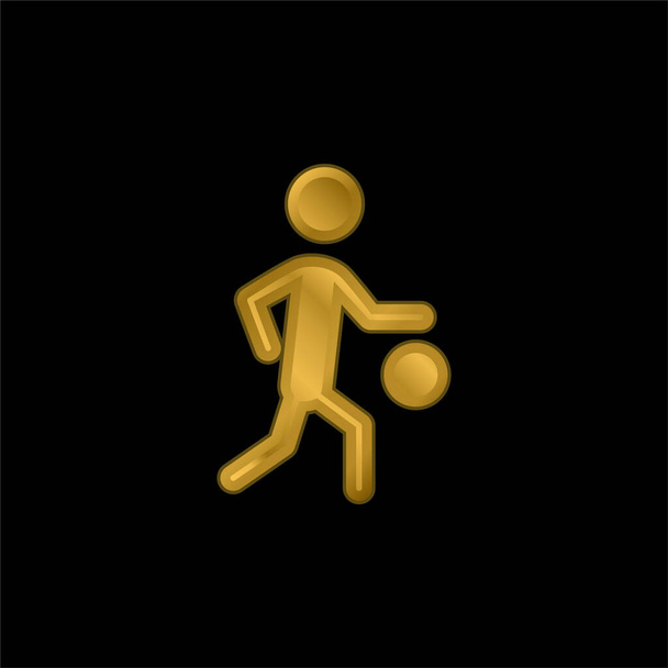Silueta de jugador de baloncesto con la bola chapado en oro icono metálico o logo vector - Vector, Imagen