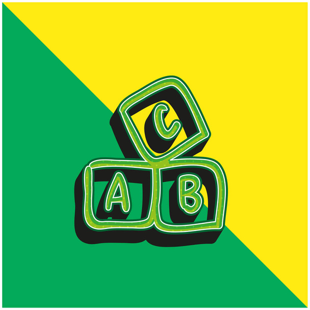 ABC Educational Hand Drawn Cubes Πράσινο και κίτρινο σύγχρονο 3d διάνυσμα εικονίδιο λογότυπο - Διάνυσμα, εικόνα